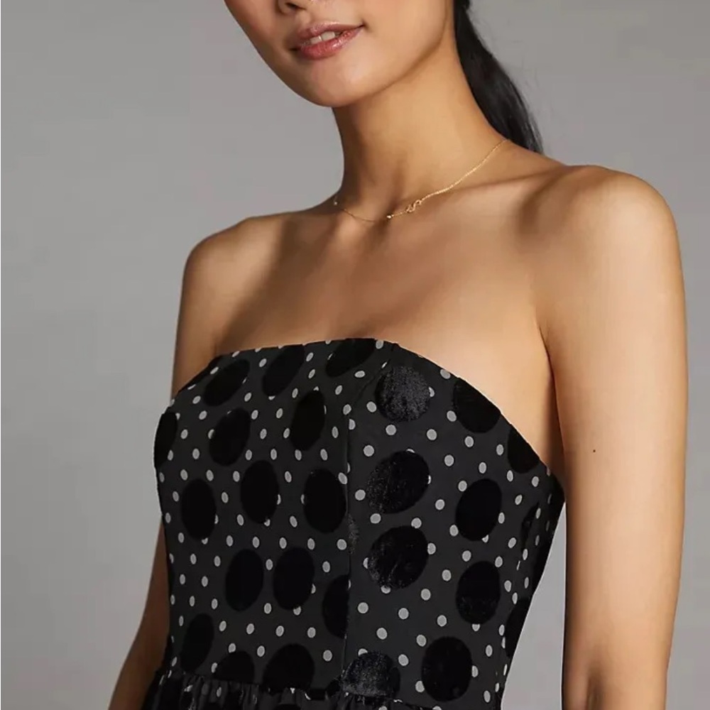 Anthropologie Velvet Polka Dot Maxi Dress new nwt size 12 black COLOR - Picture 6 of 9